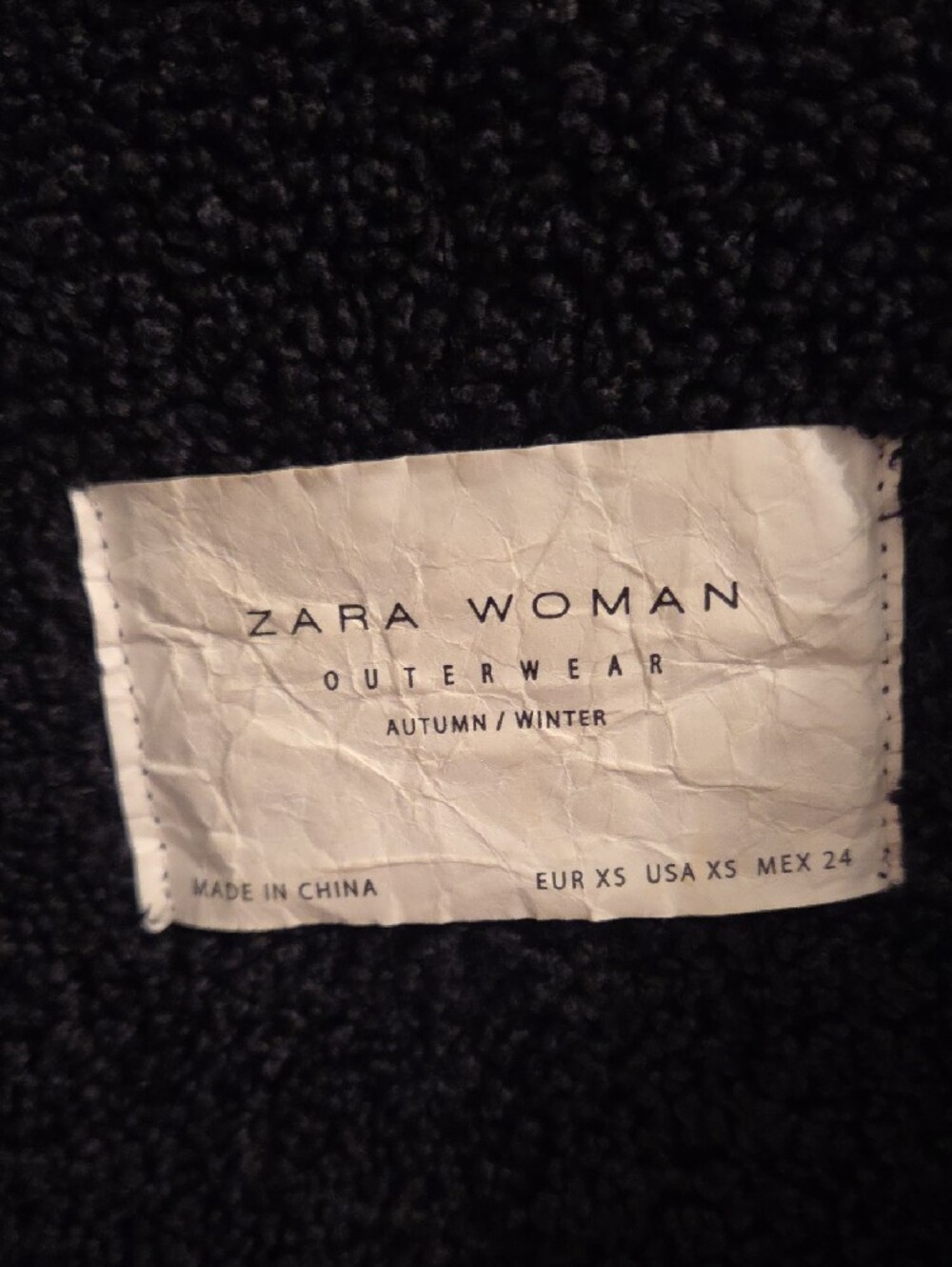 Zara Navy Blue Double-Breasted Shearling-Trim Trench Coat - Picture 2 of 5